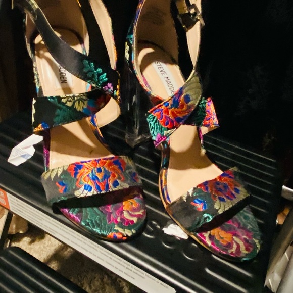 Steve Madden woman’s 7.5 see through block heel with black fabric.. worn once - Picture 1 of 4